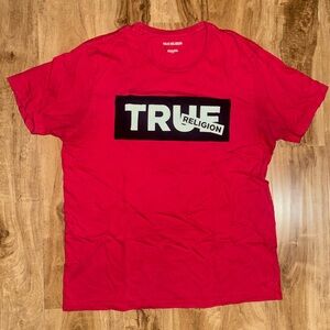 True Religion Red Graphic Logo Men's Cotton Crew Neck Short Sleeve T-Shirt